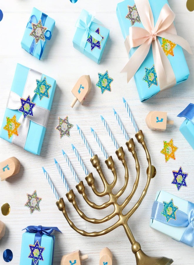 Whaline Hanukkah Stickers Roll Laser Seal Stickers Colored Chanukah Star Waterproof Self-Adhesive Decals for Holiday Envelope Journal Decor, 500 Pcs - Image 4
